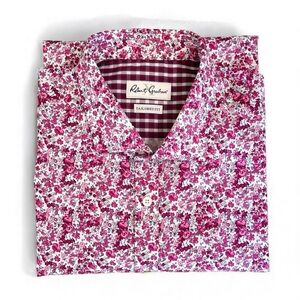 NWT Robert Graham X Collection Floral Cotton Button Down Shirt Berry 44 17.5